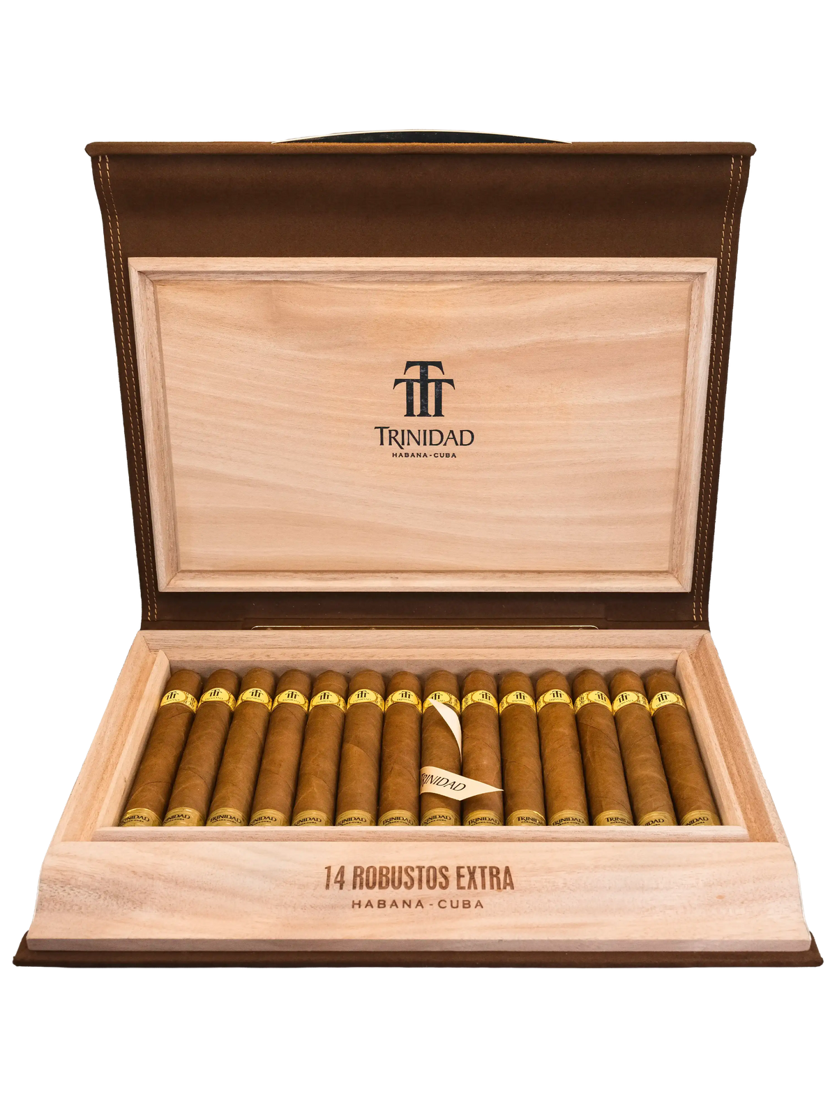Trinidad Robusto Extra Travel Humidor Open